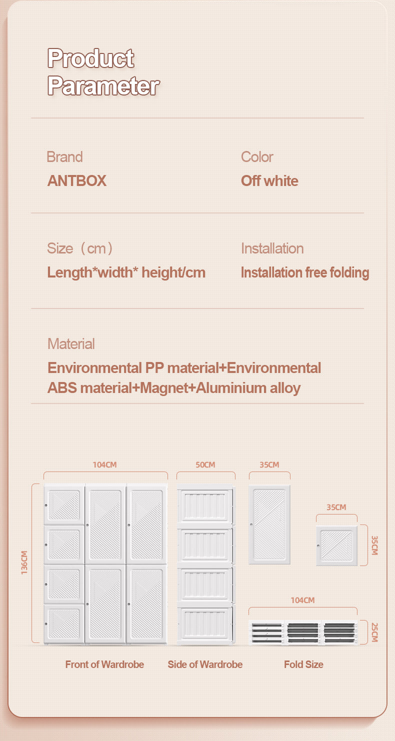 MAYI BOX Armario plegable integrado sin instalación Almacenamiento a prueba de polvo