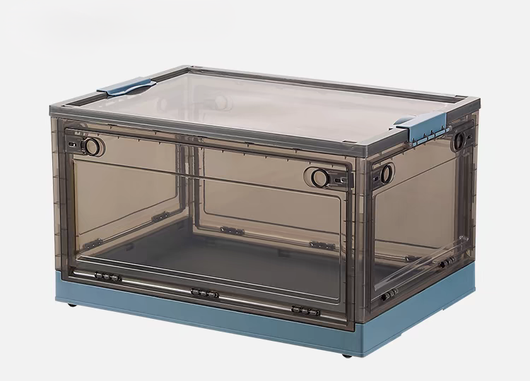 Caja de almacenamiento plegable multifuncional de cinco puertas en colores contrastantes.
