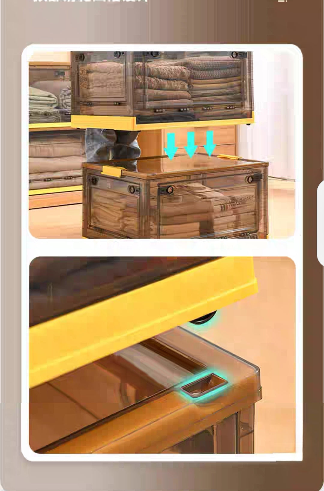 Caja de almacenamiento plegable multifuncional de cinco puertas en colores contrastantes.