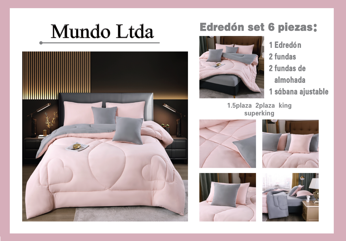 Plumón Edredón REVERSIBLE en colores contrastantes para primavera juego de 6 piezas