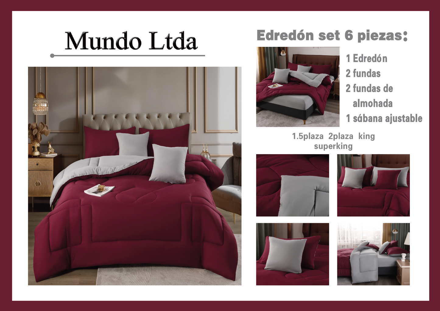 Plumón Edredón REVERSIBLE en colores contrastantes para primavera juego de 6 piezas