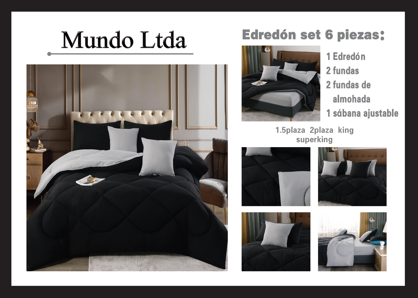 Plumón Edredón REVERSIBLE en colores contrastantes para primavera juego de 6 piezas