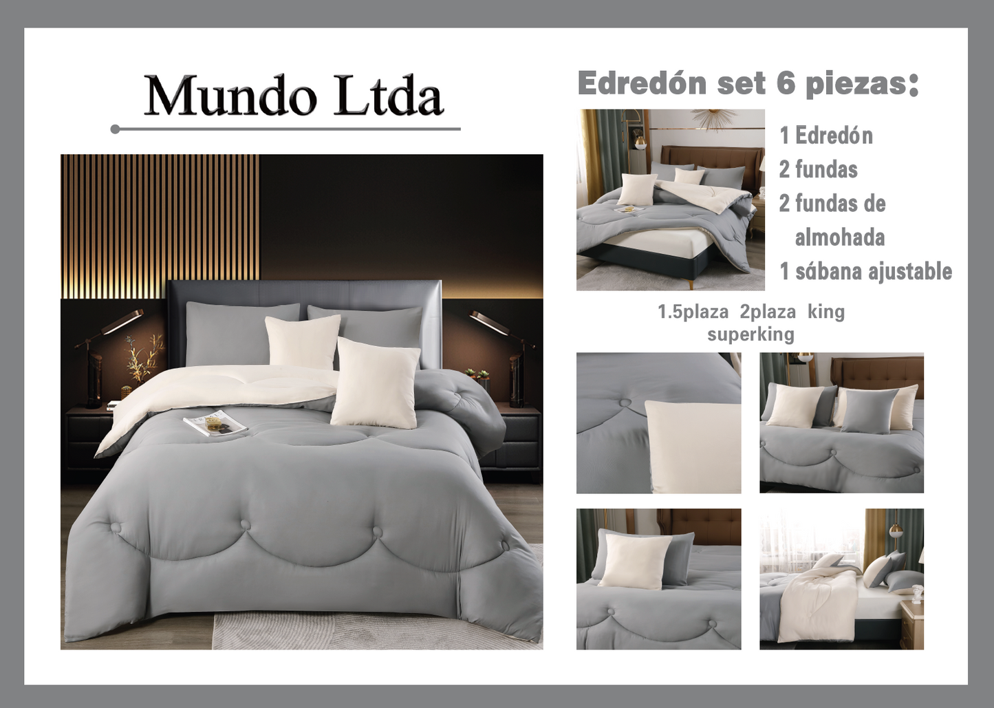 Plumón Edredón REVERSIBLE en colores contrastantes para primavera juego de 6 piezas