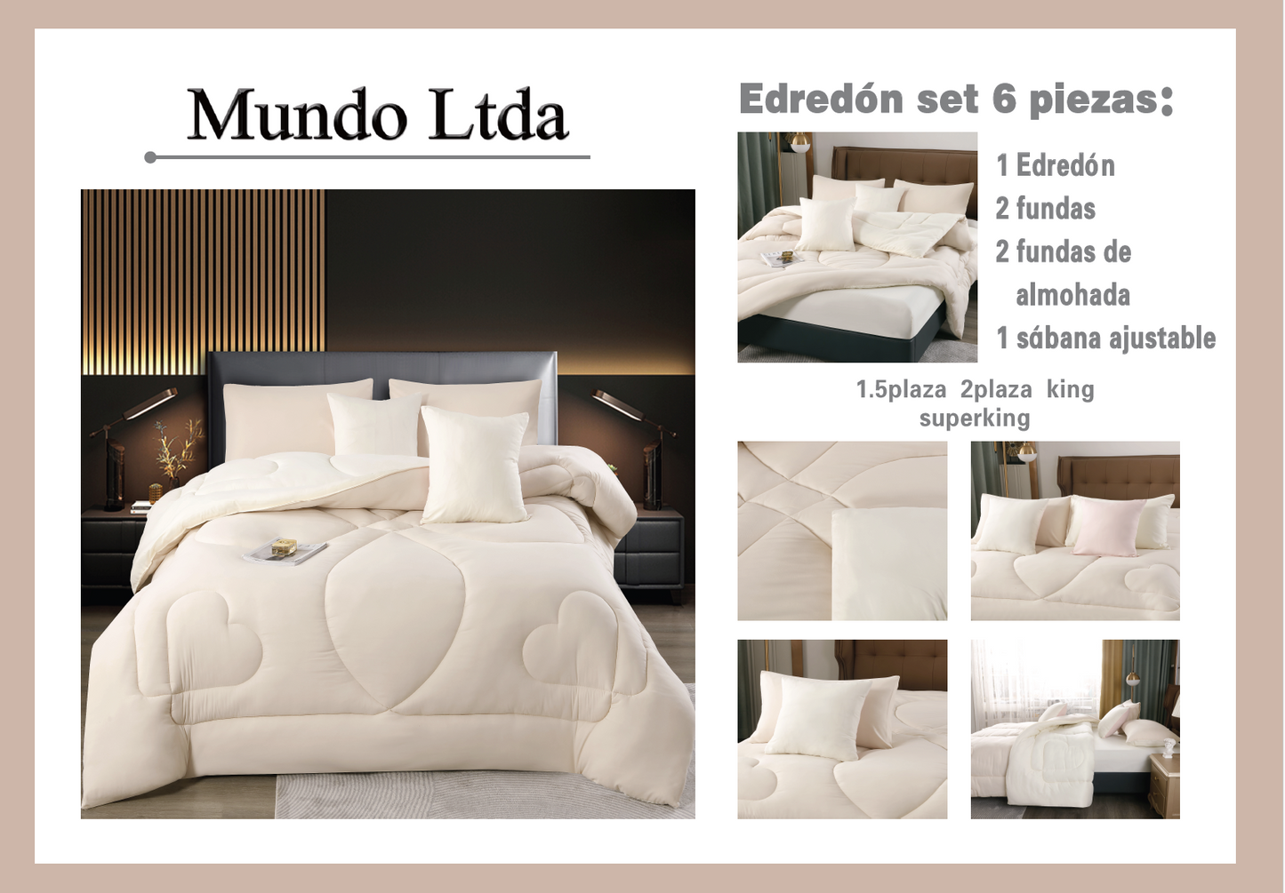 Plumón Edredón REVERSIBLE en colores contrastantes para primavera juego de 6 piezas