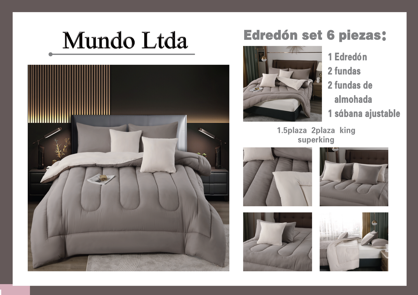 Plumón Edredón REVERSIBLE en colores contrastantes para primavera juego de 6 piezas