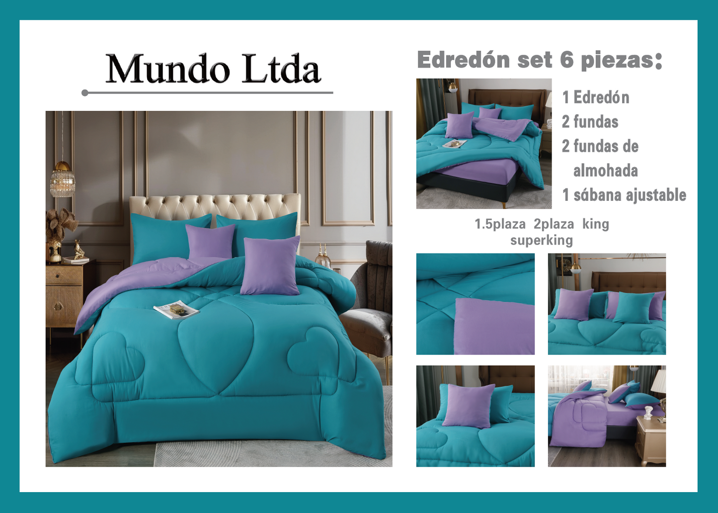 Plumón Edredón REVERSIBLE en colores contrastantes para primavera juego de 6 piezas