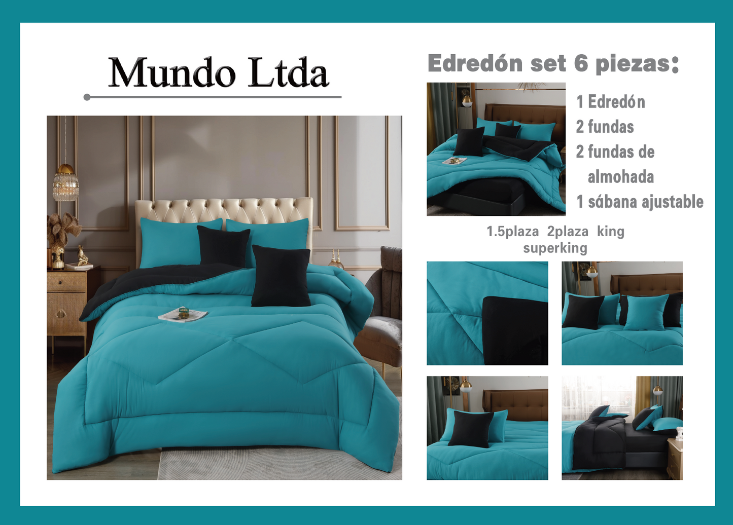 Plumón Edredón REVERSIBLE en colores contrastantes para primavera juego de 6 piezas