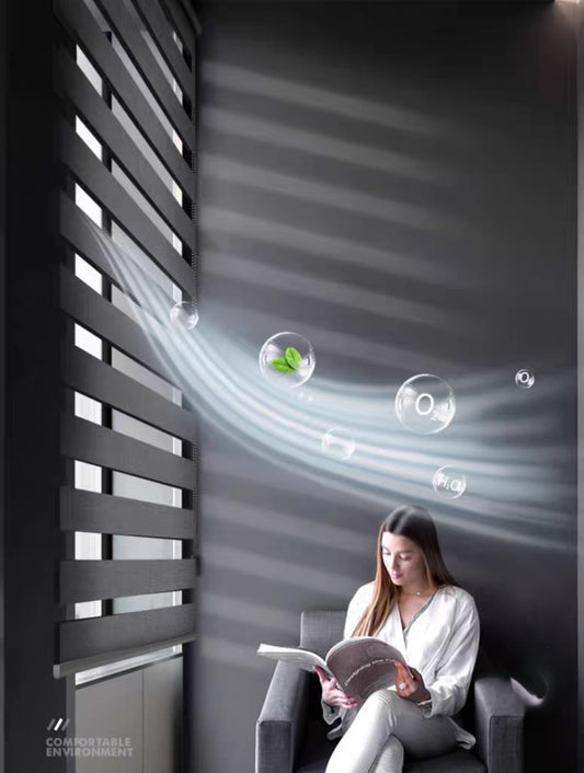 Cortina Roller Duo 100%Blackout Chenilla Con Cenefa Curva Aluminio Versión mejorada Cenefa Geométrica