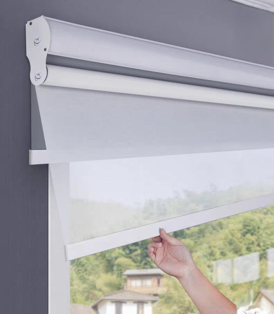 Cortina Roller Doble lino de imitación Capa Cortina Brumosa + 100%Blackou