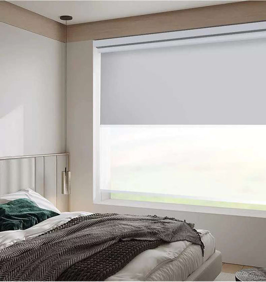 Cortina Roller Doble lino de imitación Capa Cortina Brumosa + 100%Blackou