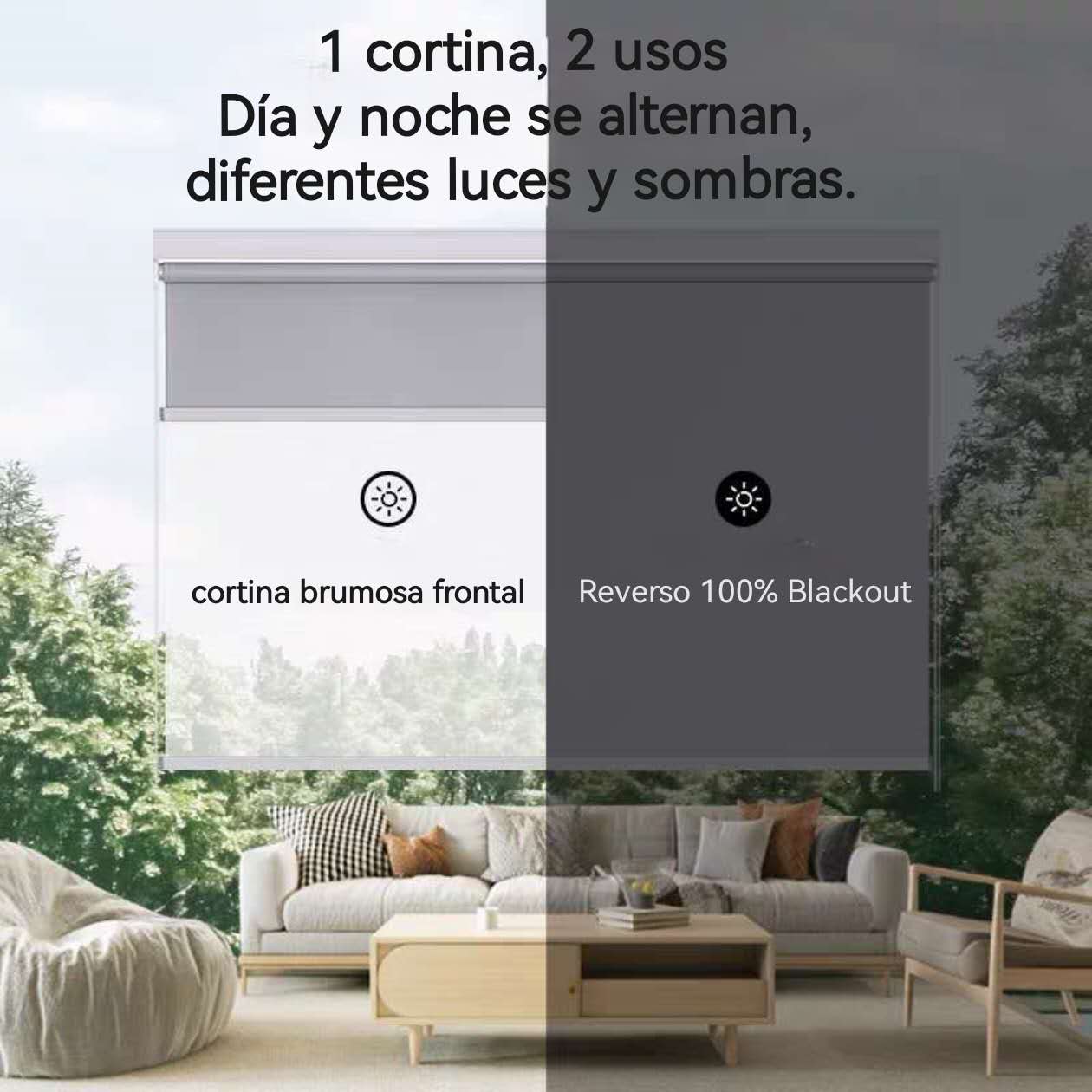 Cortina Roller Doble lino de imitación Capa Cortina Brumosa + 100%Blackou