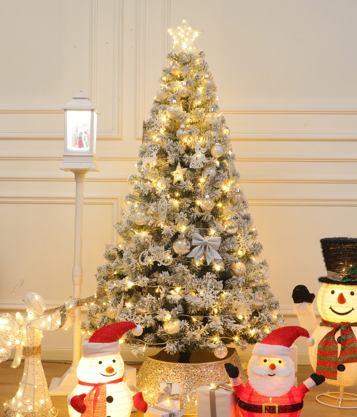 Árbol de Navidad Galaxia Nevada Flocked | Kit Decorado con Detalles Exclusivos · Edición de Lujo Top Configuración