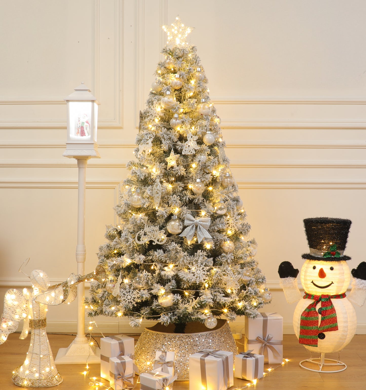 Árbol de Navidad Galaxia Nevada Flocked | Kit Decorado con Detalles Exclusivos · Edición de Lujo Top Configuración