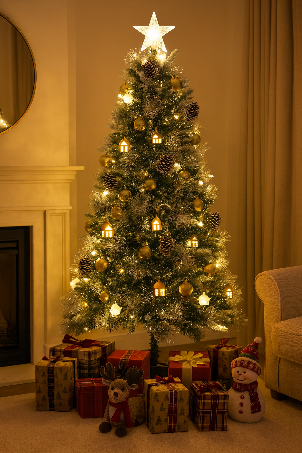 Árbol de Navidad Aldea Encantada Estrellado con Fibra Óptica – Colección Exclusiva de Lujo · Edición Limitada