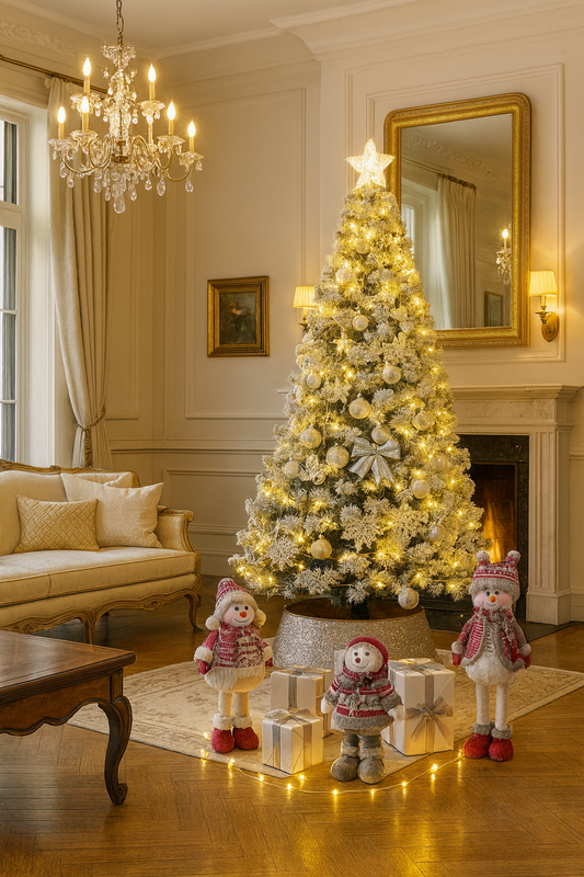 Árbol de Navidad Galaxia Nevada Flocked | Kit Decorado con Detalles Exclusivos · Edición de Lujo Top Configuración