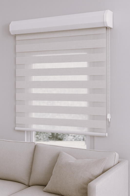 Cortina Roller Duo 805 Blackout Cenefa Aluminio Curvada Imitación de lino