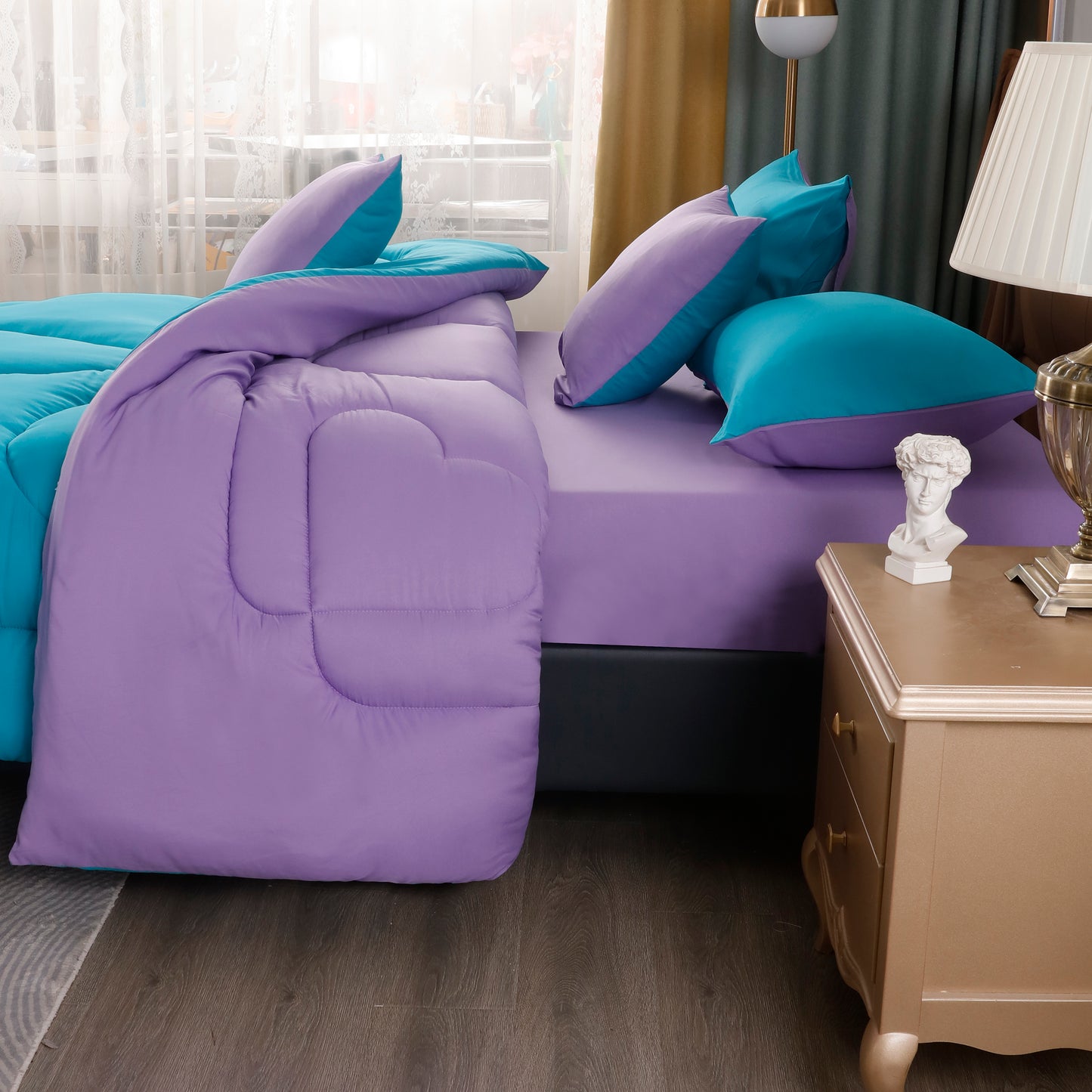 Plumón Edredón REVERSIBLE en colores contrastantes para primavera juego de 6 piezas