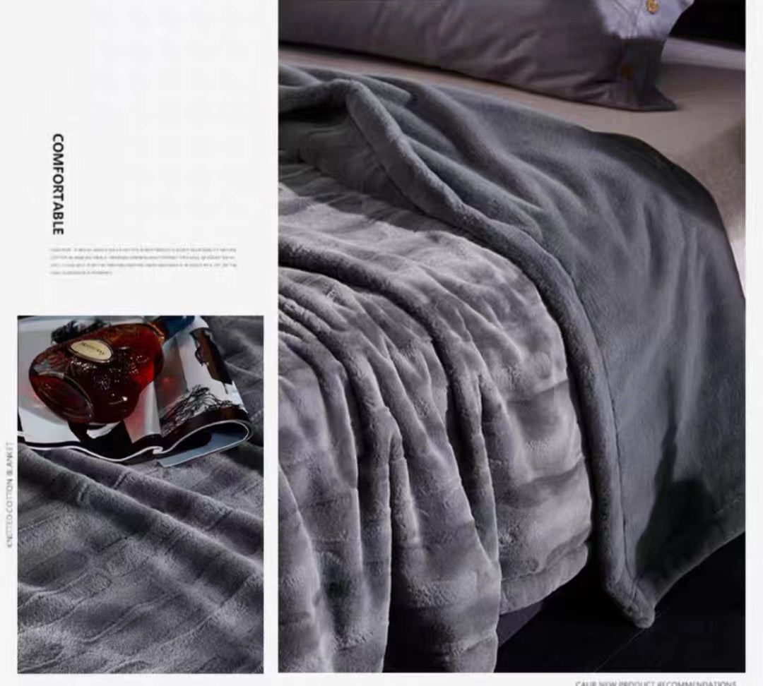 flazadas Manta de plumón de imitación de visón, doble capa REVERSIBLE,