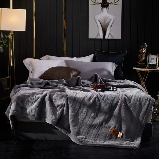 flazadas Manta de plumón de imitación de visón, doble capa REVERSIBLE,