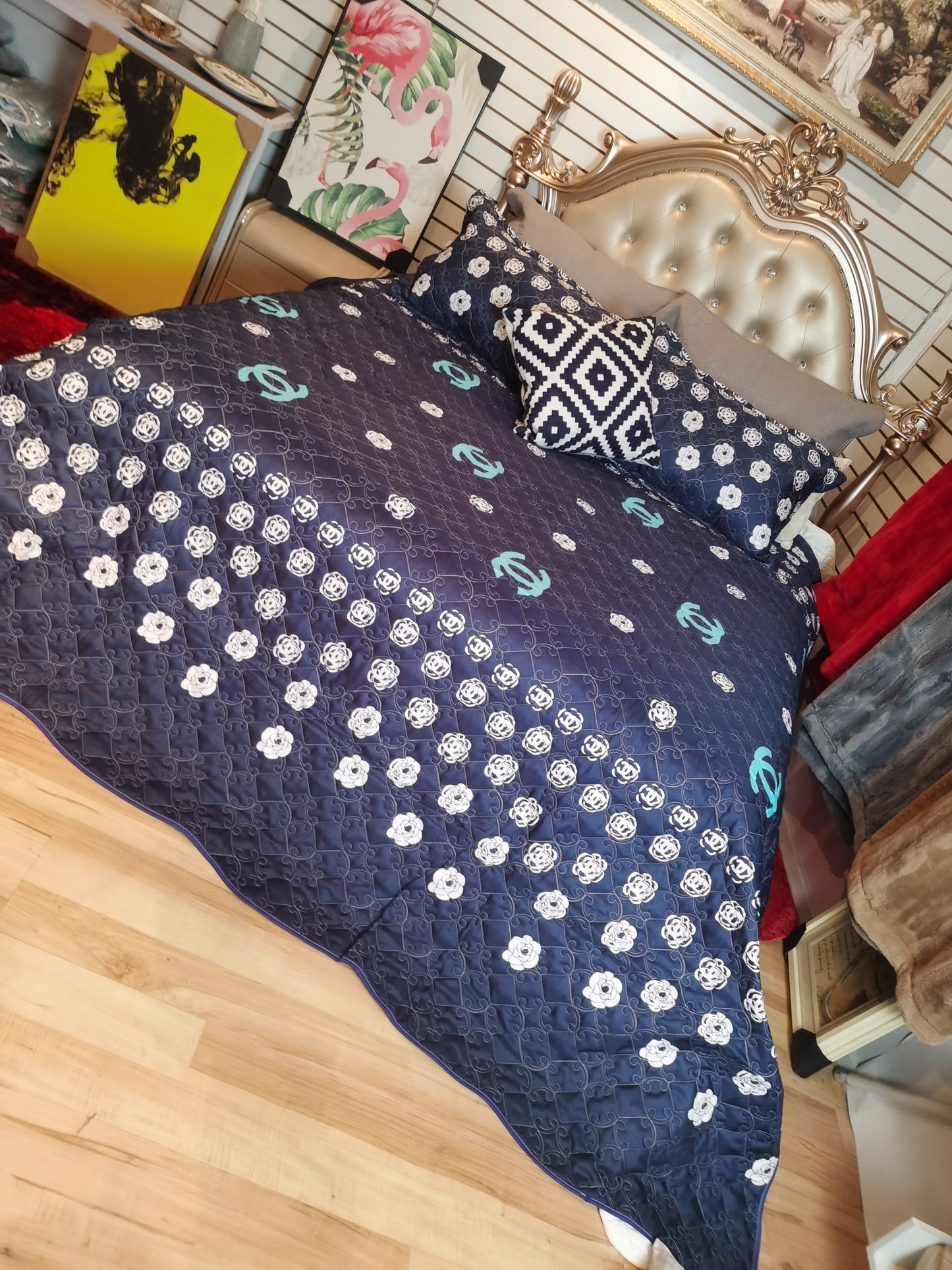 cubrecama estampadas Conjunto 3 piezas de bordado y acolchado tridimensional