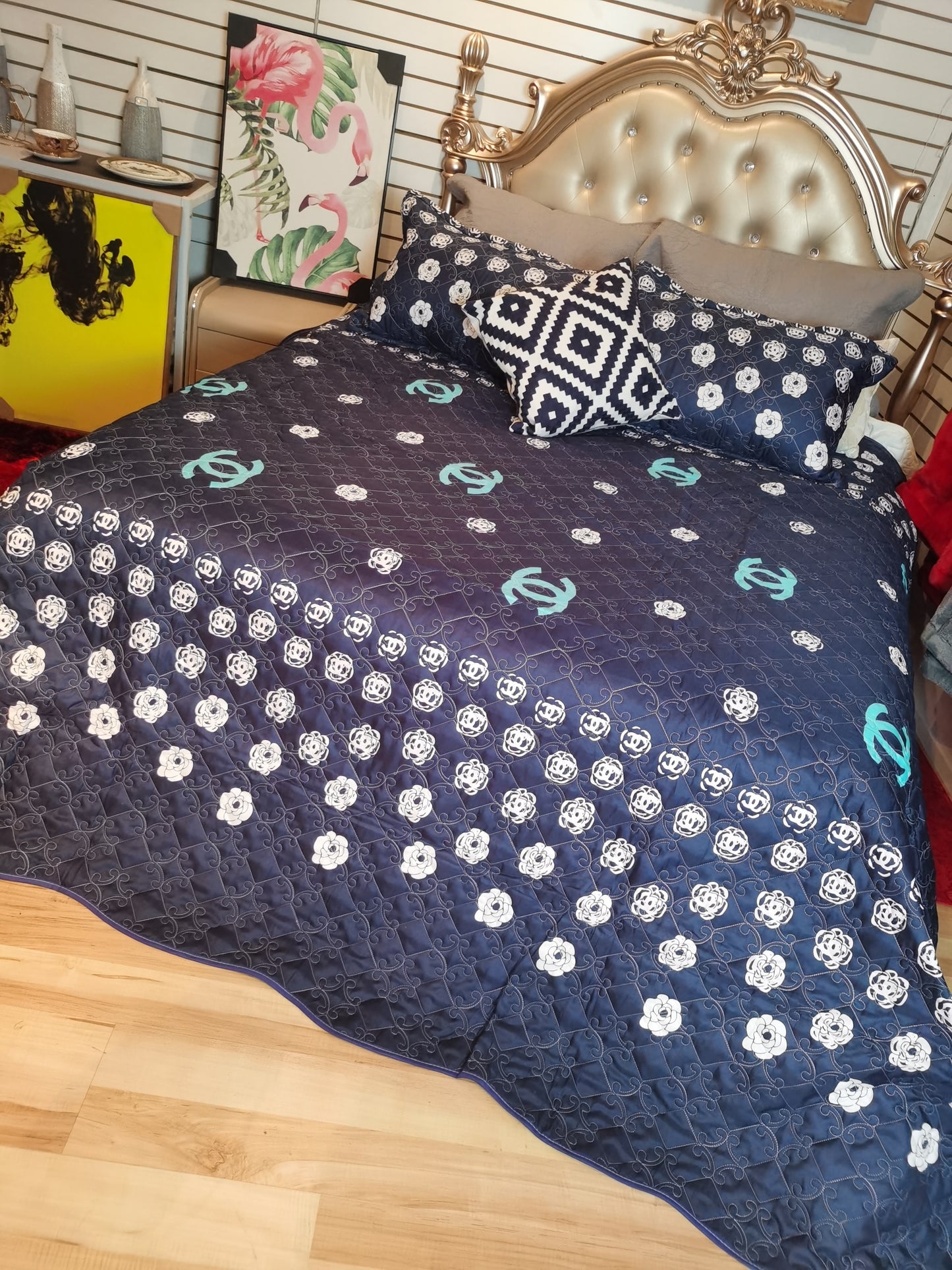 cubrecama estampadas Conjunto 3 piezas de bordado y acolchado tridimensional