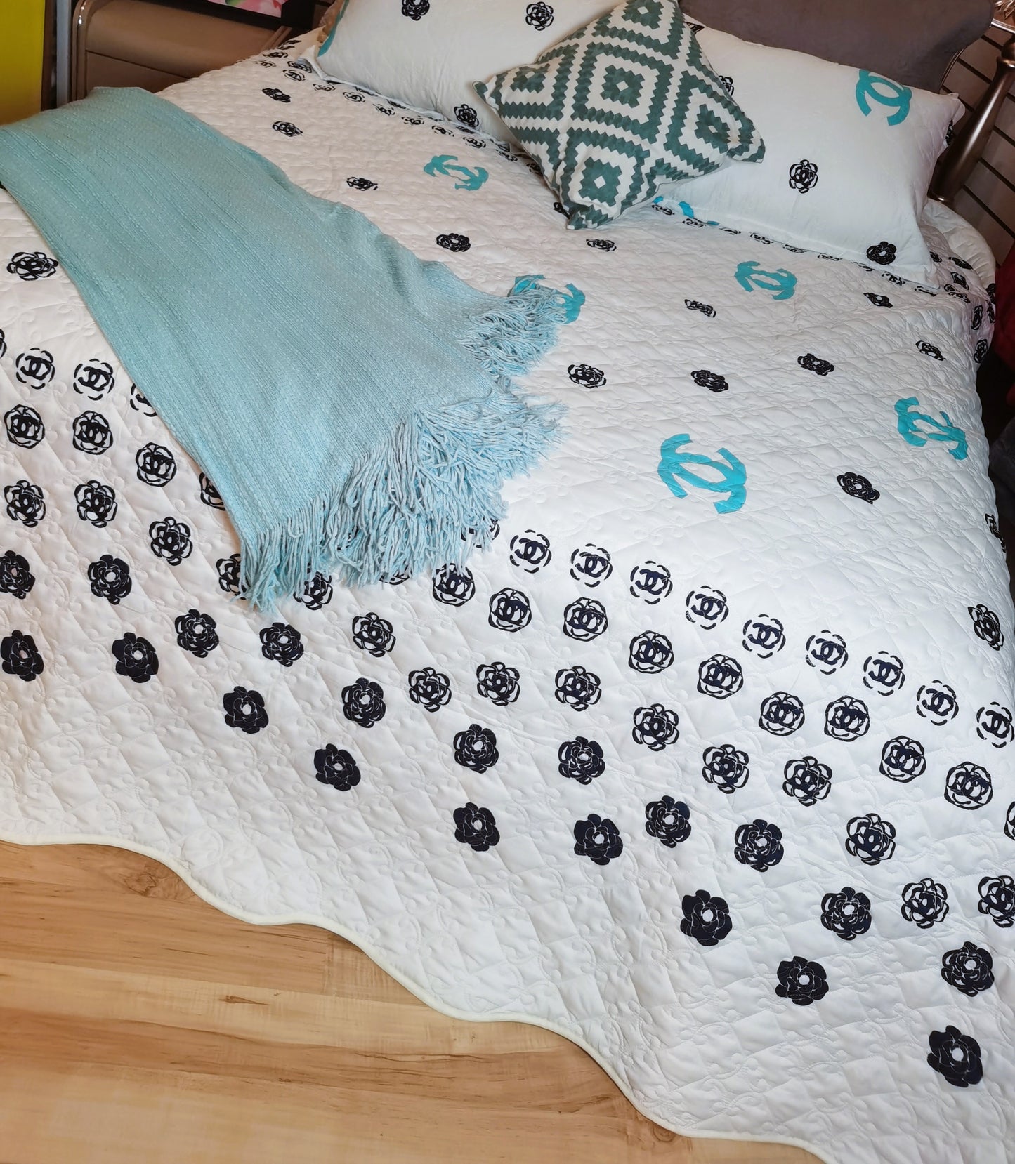 cubrecama estampadas Conjunto 3 piezas de bordado y acolchado tridimensional