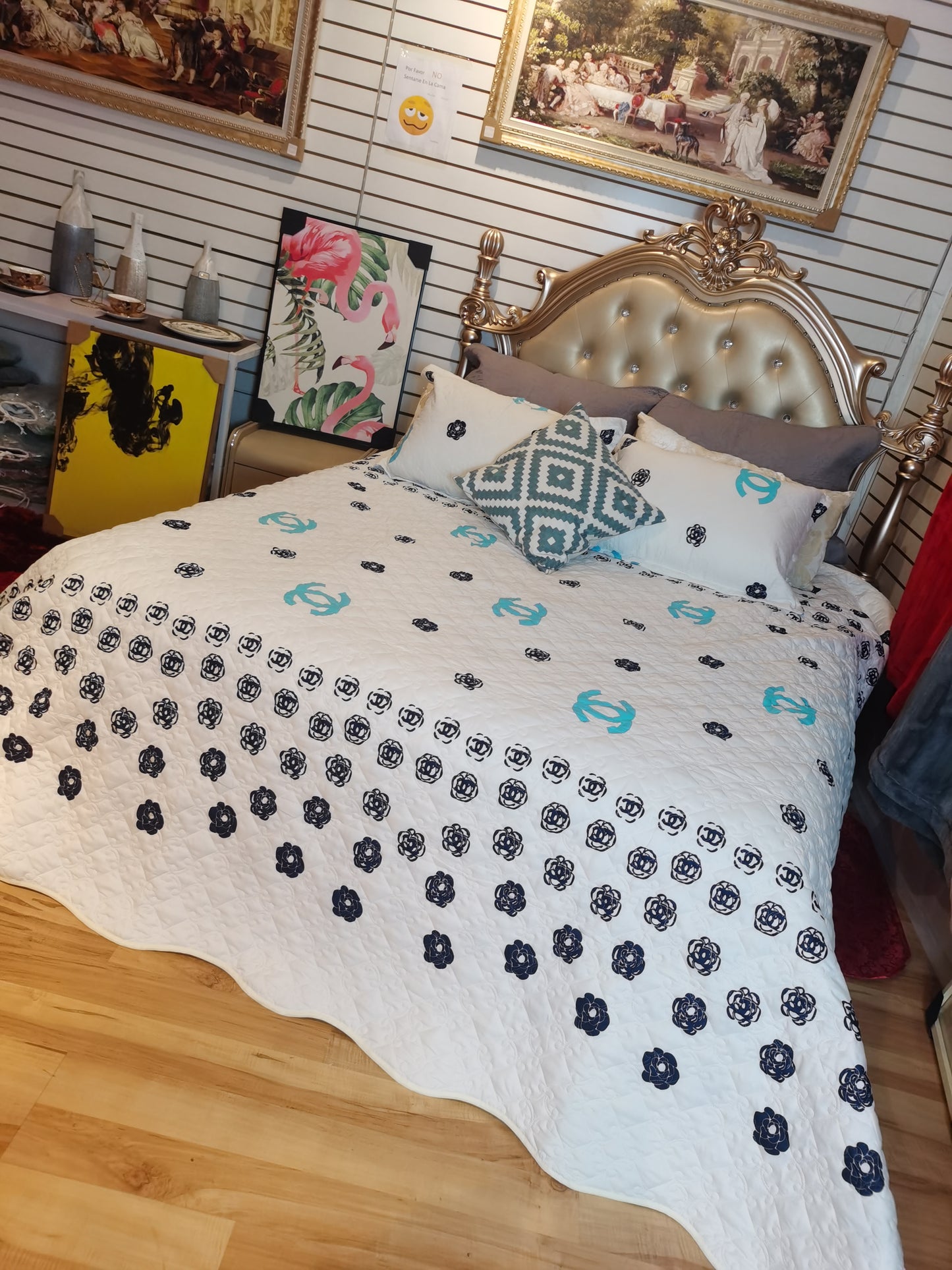 cubrecama estampadas Conjunto 3 piezas de bordado y acolchado tridimensional