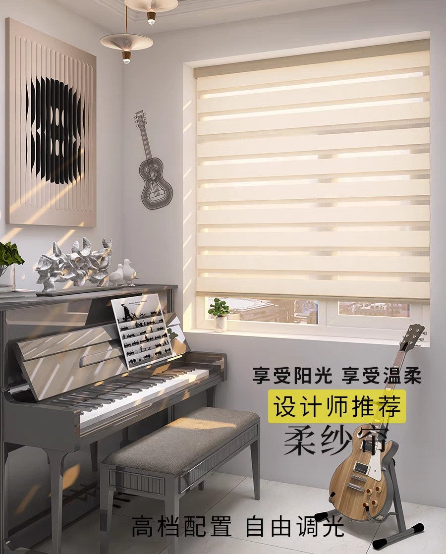 Cortina Roller Duo 805 Blackout Cenefa Aluminio Curvada Imitación de lino