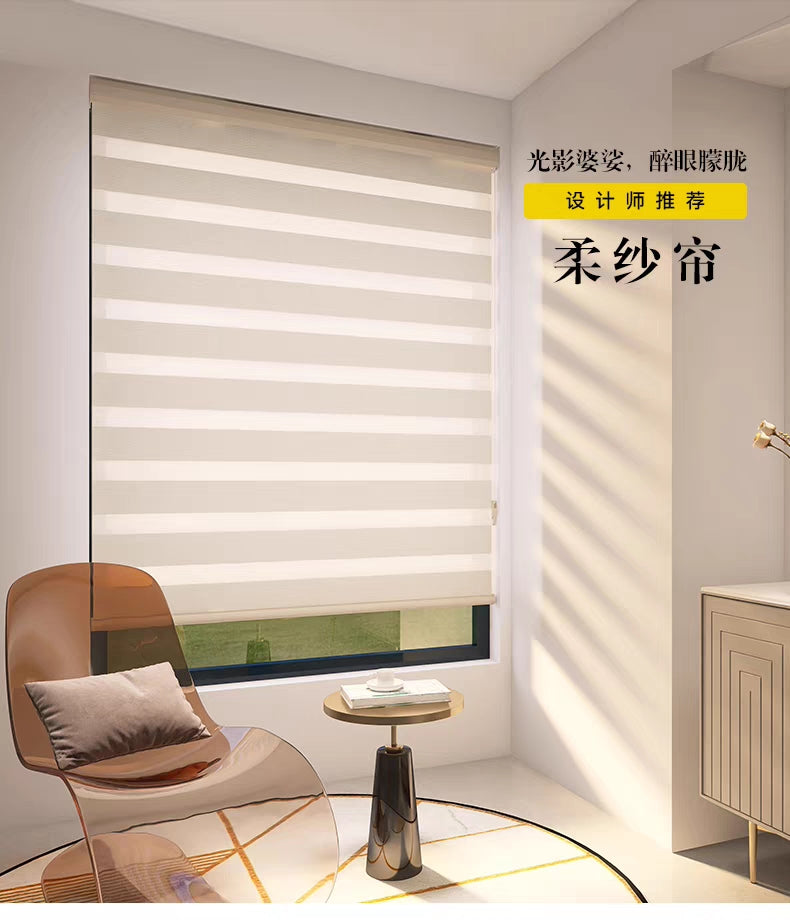 Cortina Roller Duo 805 Blackout Cenefa Aluminio Curvada Imitación de lino