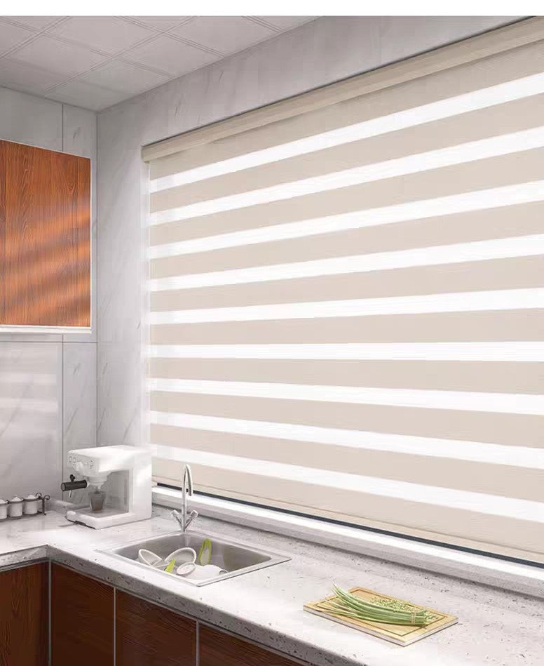 Cortina Roller Duo 805 Blackout Cenefa Aluminio Curvada Imitación de lino
