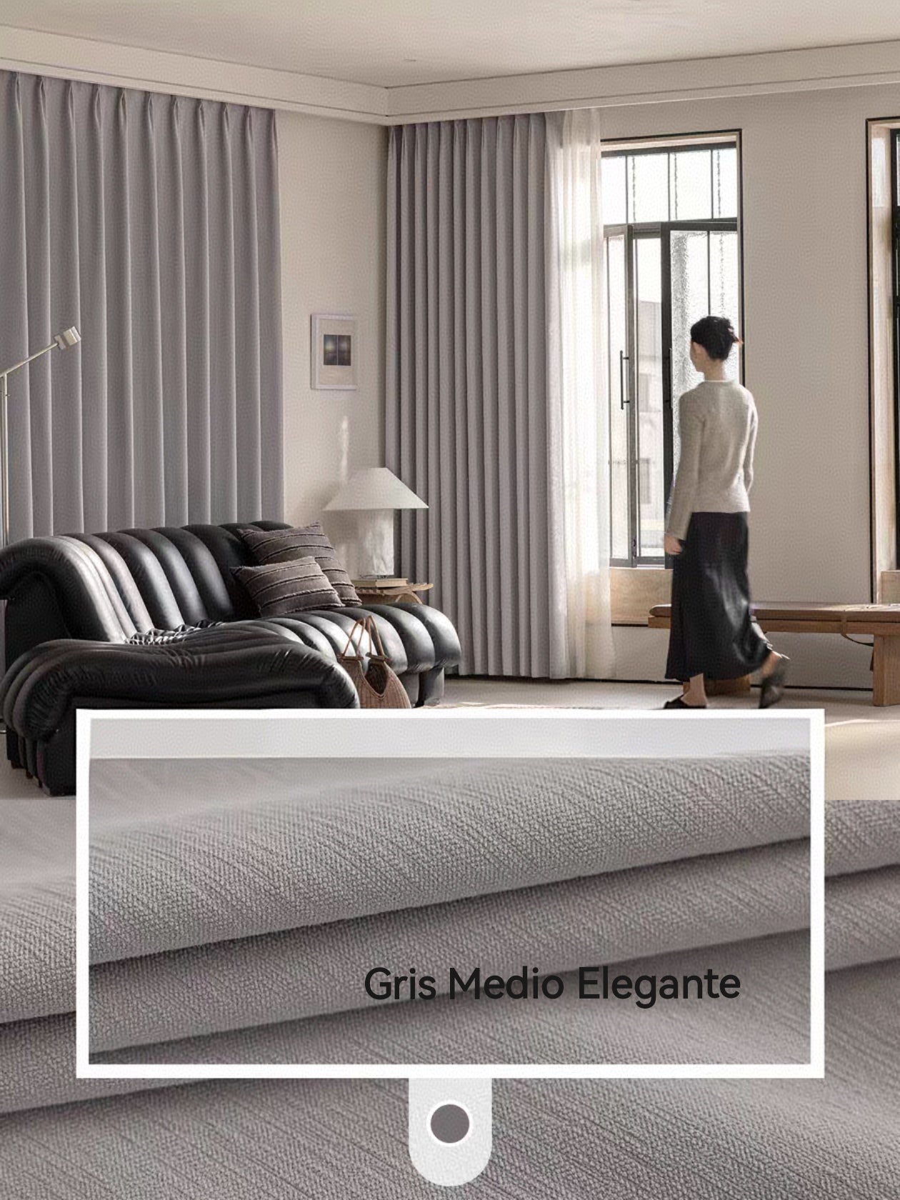 Cortina 90%Blackout 200x230cm Extra Ancha Chenille Doble Cara paño