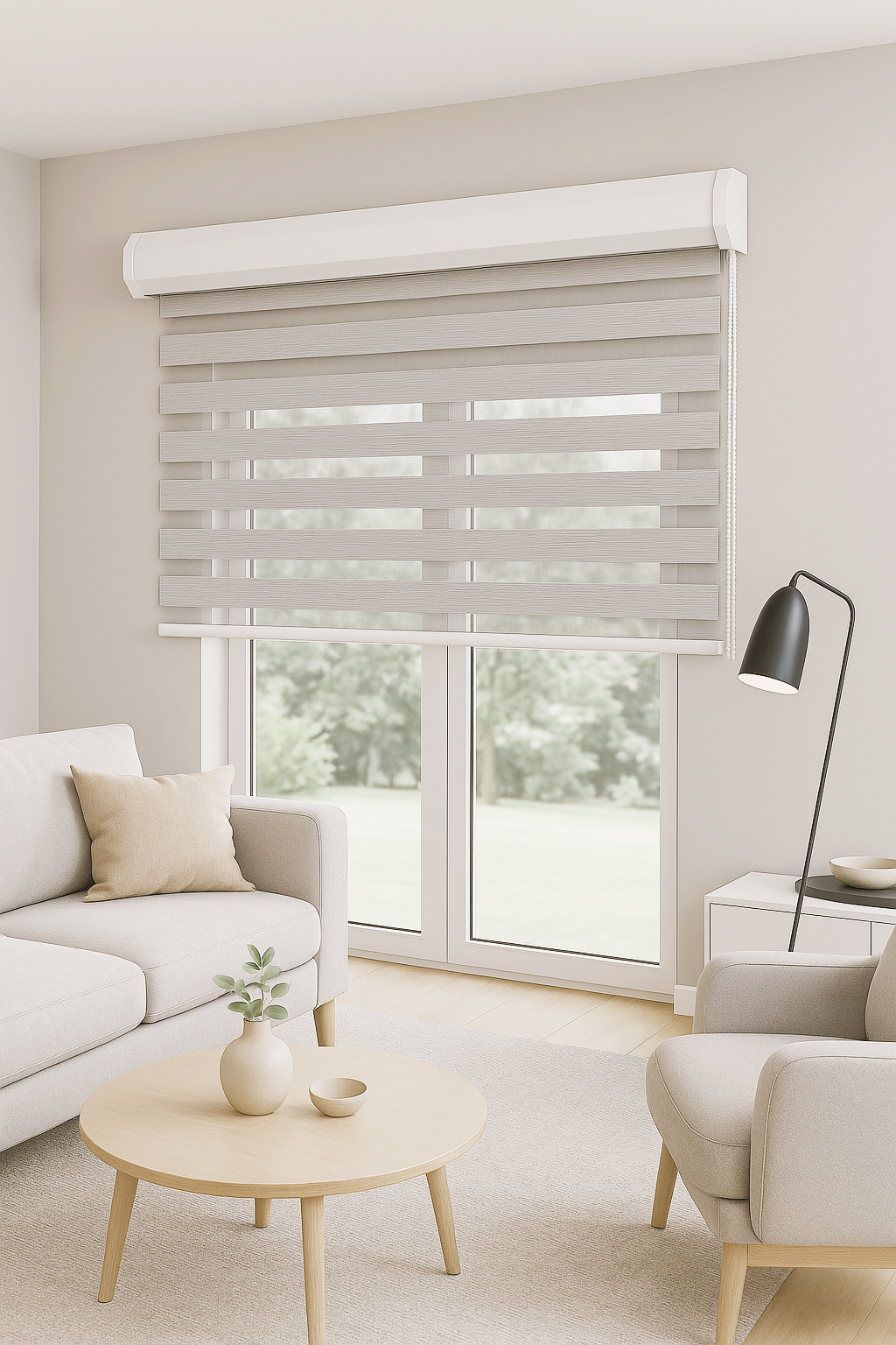 Cortina Roller Duo 805 Blackout Cenefa Aluminio Curvada Imitación de lino