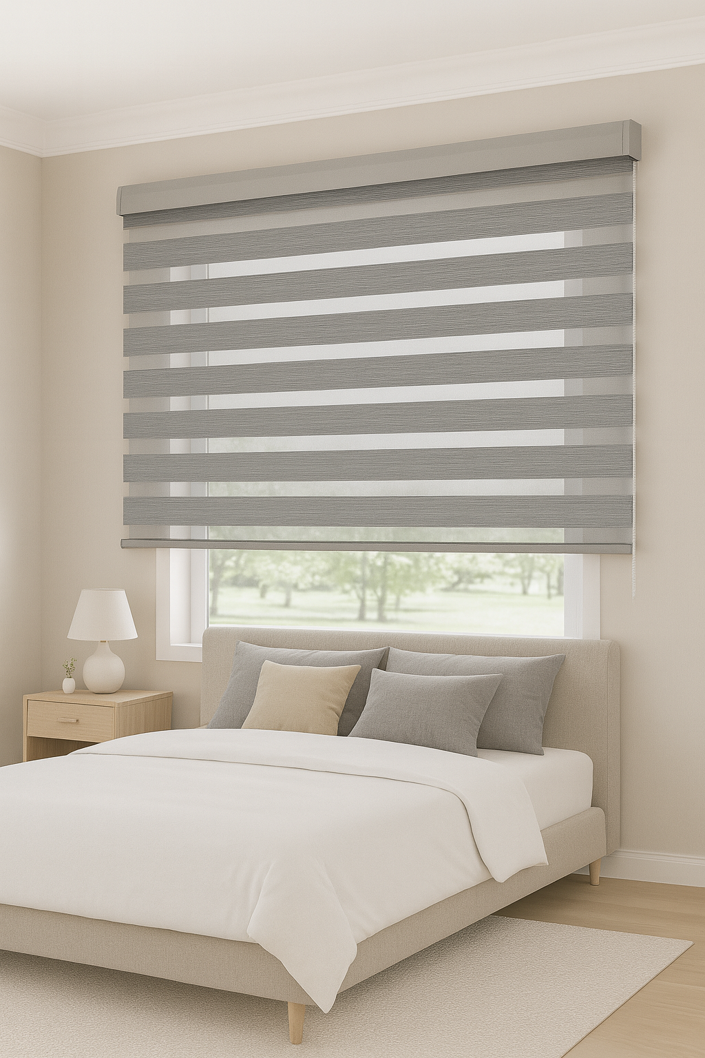 Cortina Roller Duo 805 Blackout Cenefa Aluminio Curvada Imitación de lino