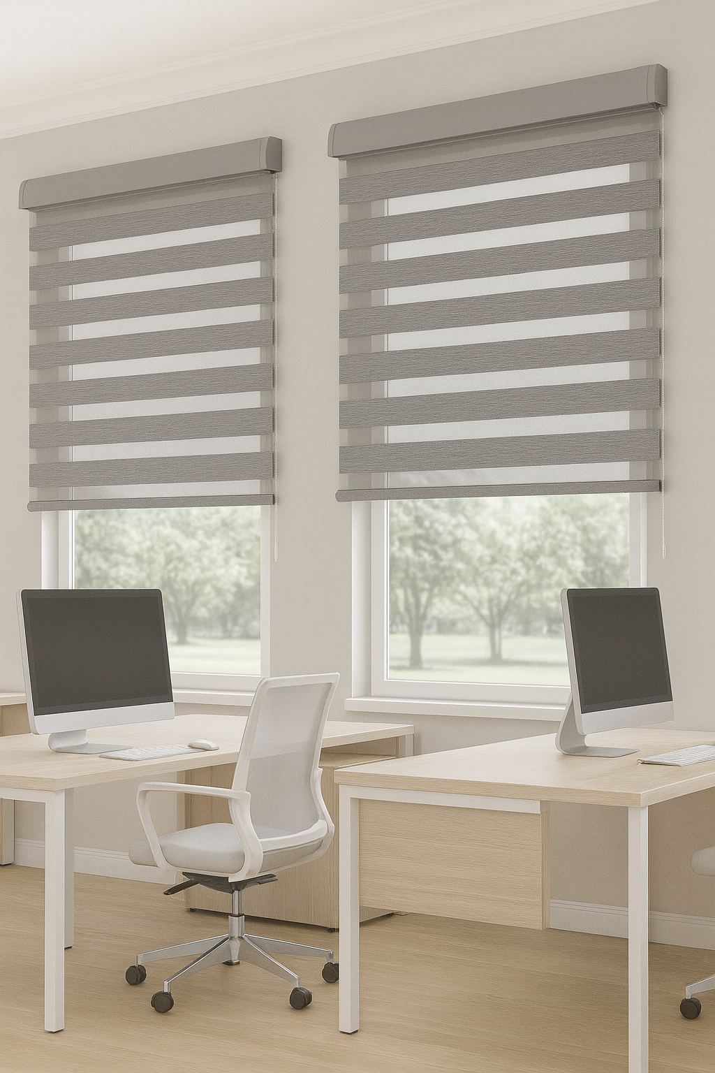 Cortina Roller Duo 805 Blackout Cenefa Aluminio Curvada Imitación de lino