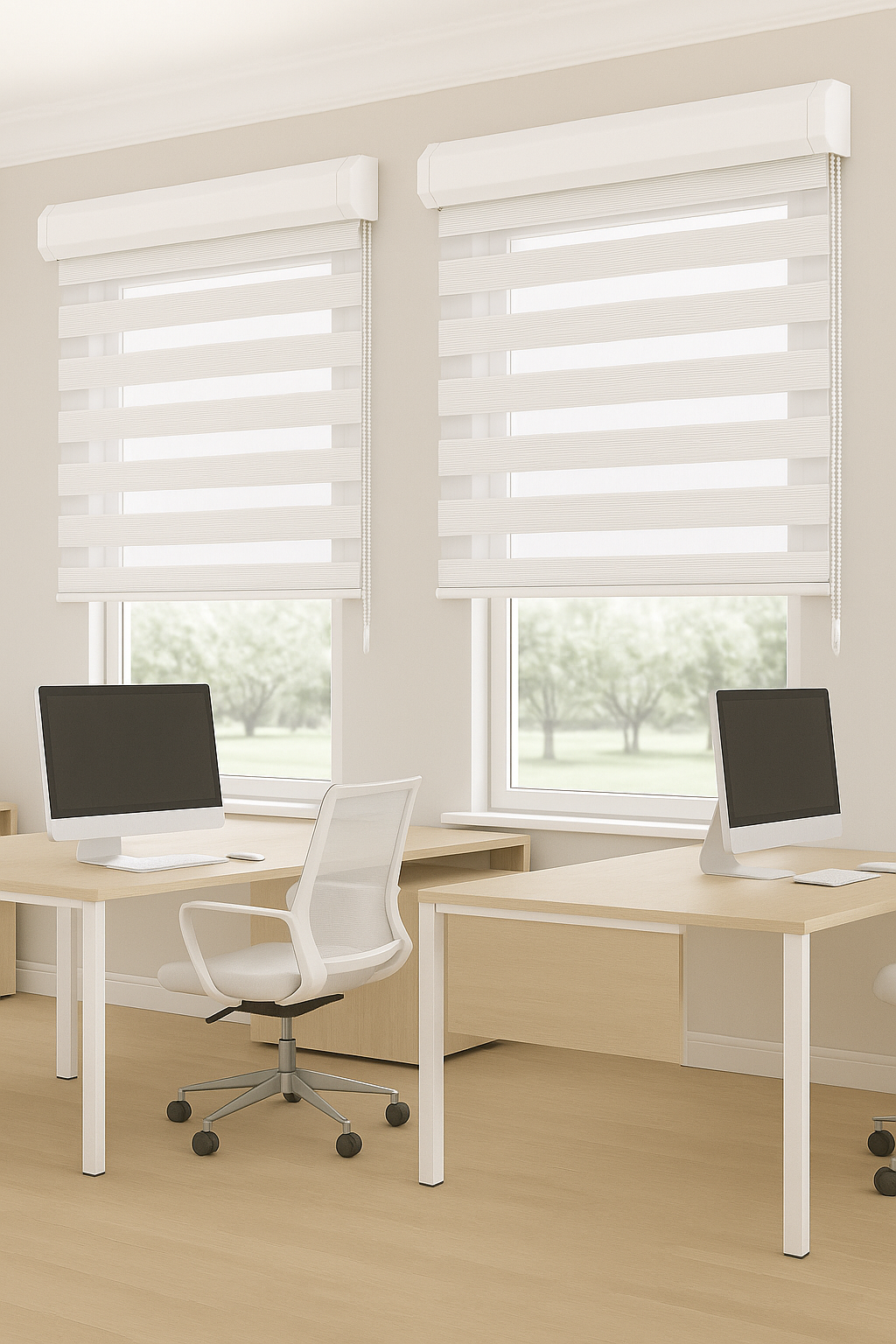 Cortina Roller Duo 805 Blackout Cenefa Aluminio Curvada Imitación de lino