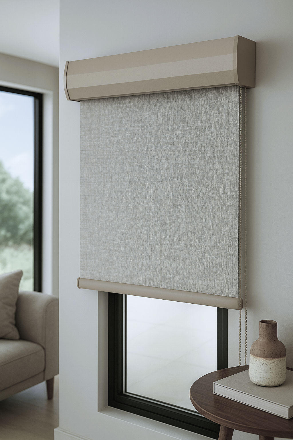 Cortina Roller Revestimiento ecológico Imitación de lino 100% Cenefa de aluminio curvada de alta resistencia