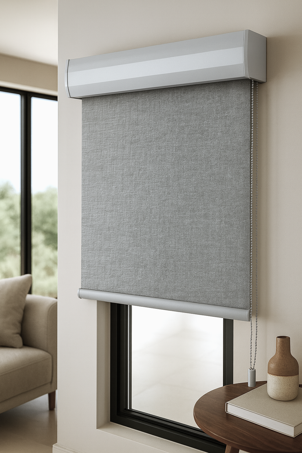 Cortina Roller Revestimiento ecológico Imitación de lino 100% Cenefa de aluminio curvada de alta resistencia