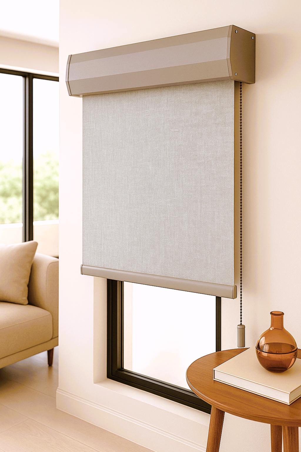 Cortina Roller Revestimiento ecológico Imitación de lino 100% Cenefa de aluminio curvada de alta resistencia