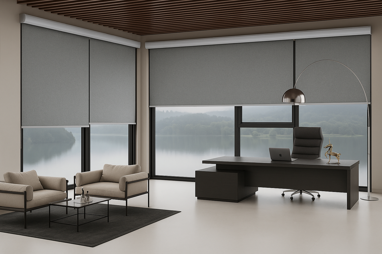 Cortina Roller Revestimiento ecológico Imitación de lino 100% Cenefa de aluminio curvada de alta resistencia