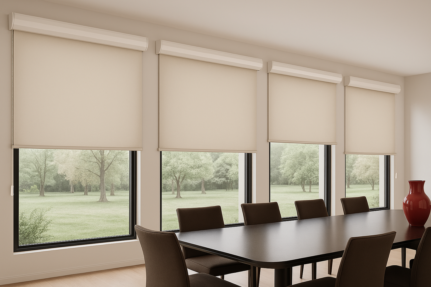 Cortina Roller Revestimiento ecológico Imitación de lino 100% Cenefa de aluminio curvada de alta resistencia