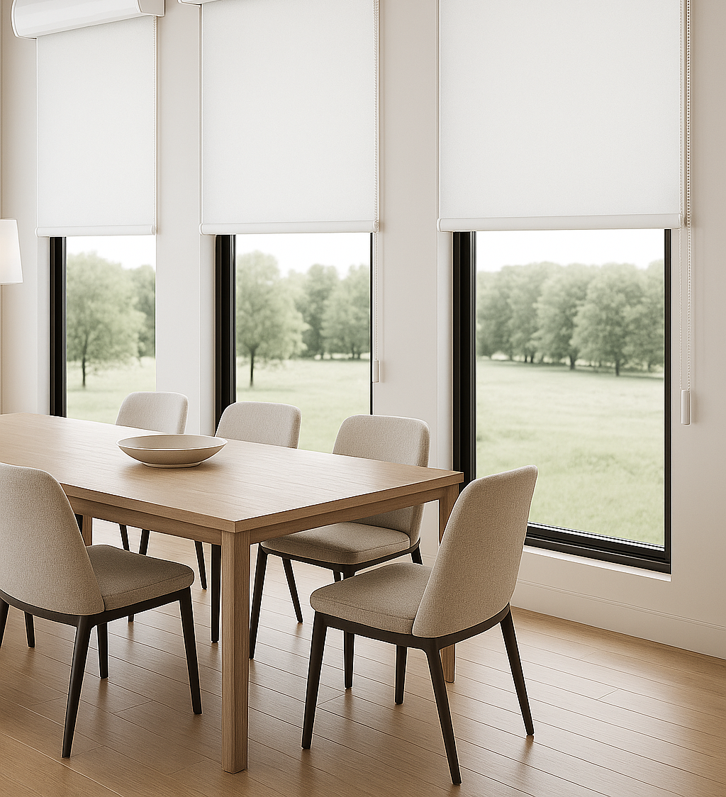 Cortina Roller Revestimiento ecológico Imitación de lino 100% Cenefa de aluminio curvada de alta resistencia